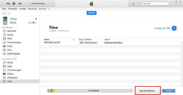 mit iTunes m4r Datei auf iphone synchronisieren