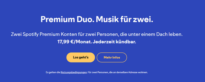 Monatliche Kosten von Spotify Premium Duo