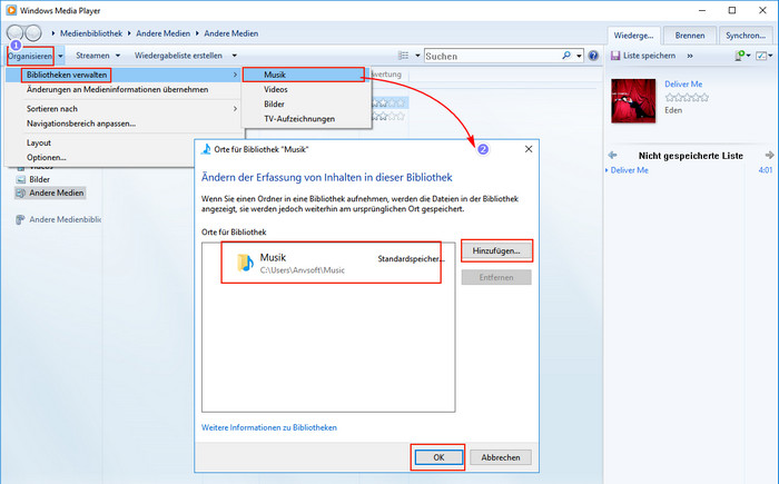 Musik zur Windows Media Player hinzufügen