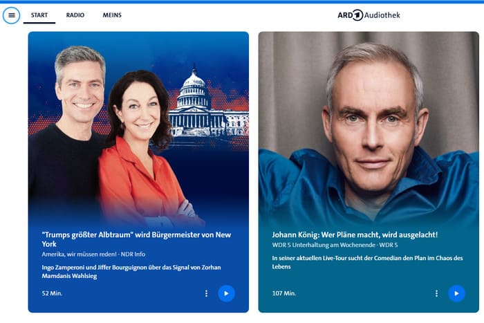 Navigationsmenü auf ARD