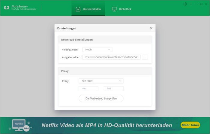 Einstellungen von YouTube Video Downloader