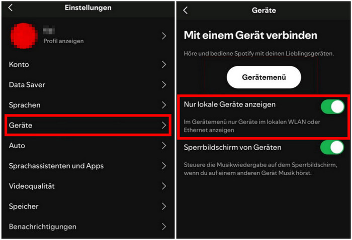 'Nur lokale Geräte' auf iOS deaktivieren