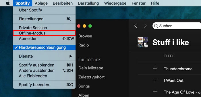 Offline-Modus auf Spotify Mac