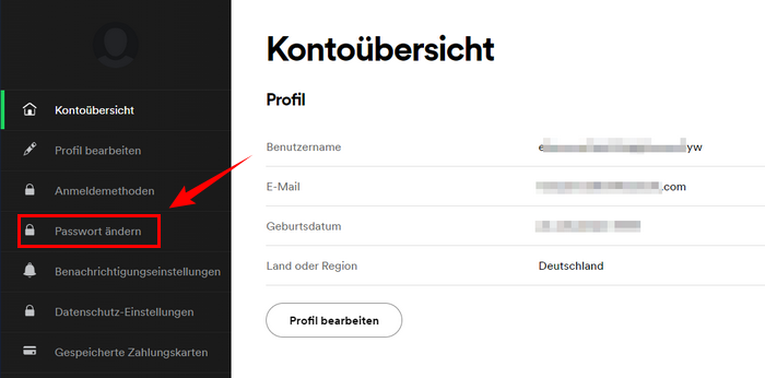 Spotify-Konto Passwort ändern