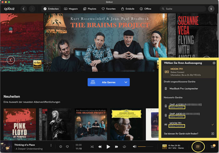 Qobuz Connect Geräte wählen