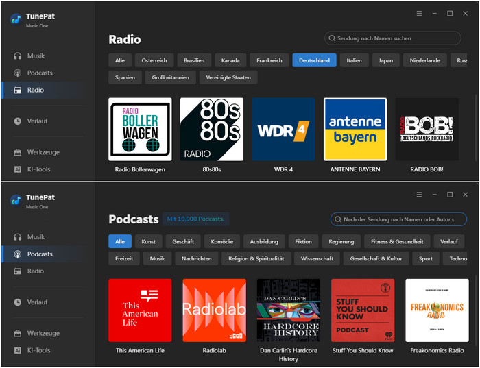 Unterstützung der Streaming-Diensten von TunePat
