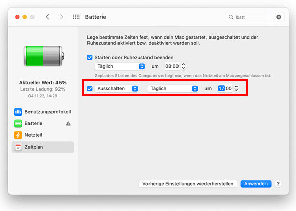 Sleep-Timer auf Mac einstellen