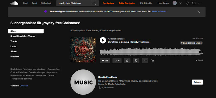 SoundCloud mti gemafreier Weihnachtsmusik