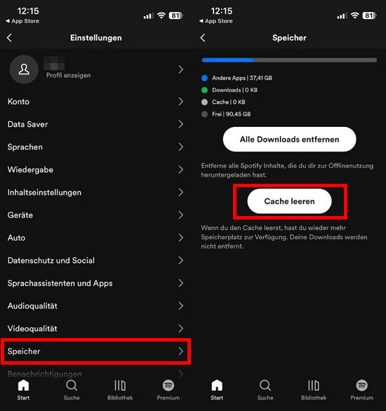 Spotify Cache leeren auf Samrtphone