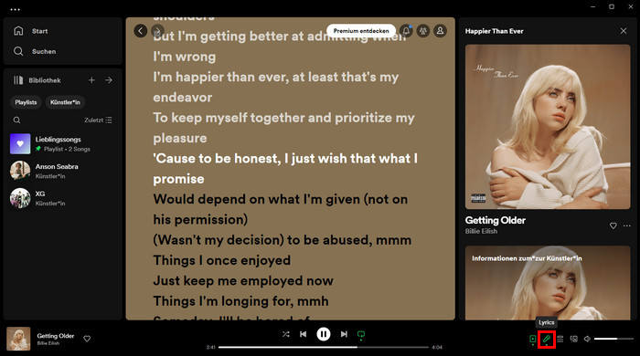 Spotify Lyrics zeigen auf PC