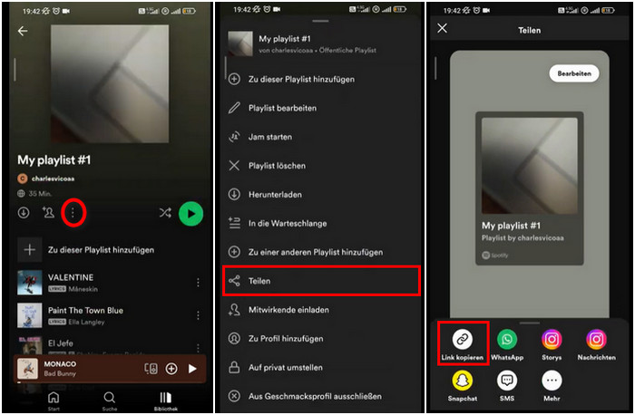 Spotify Playlist Link auf dem Smartphone teilen