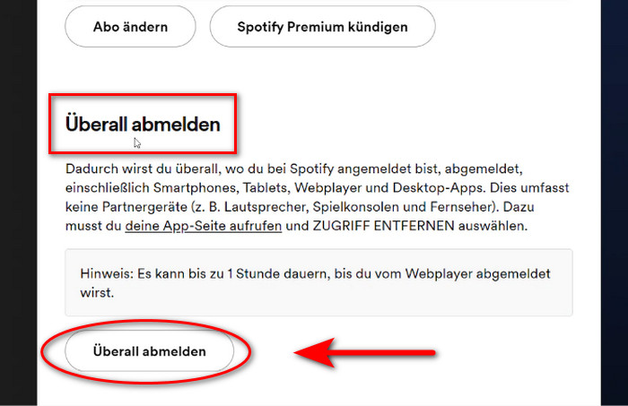 überall abmelden in Spotify