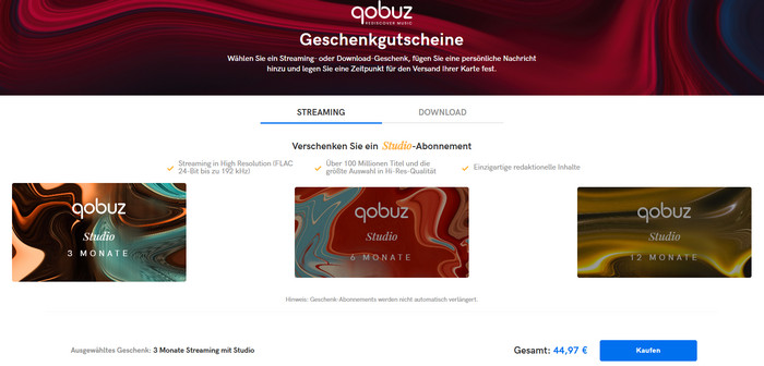 Studio-Abonnemente von Qobuz