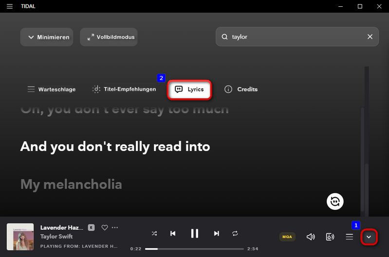 Tidal-Songtexte auf PC anzeigen