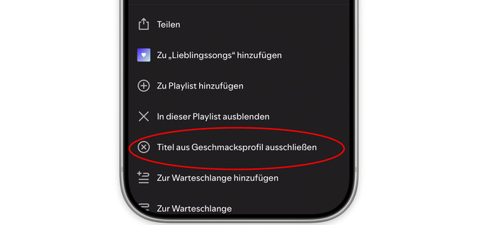 Titel aus Geschmacksprofil ausschließen Mobile App