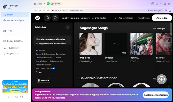 TuneFab Spotify Music Converter starten und anmelden