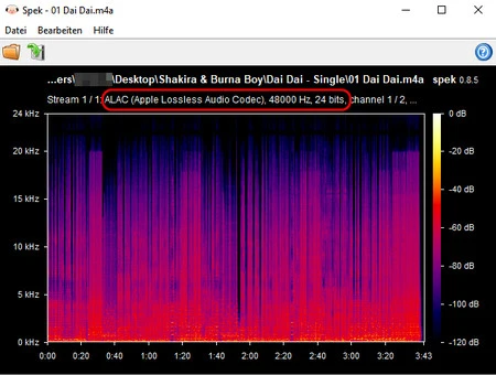 Spektrumanalyse der Audiodatei von Apple Music Converter