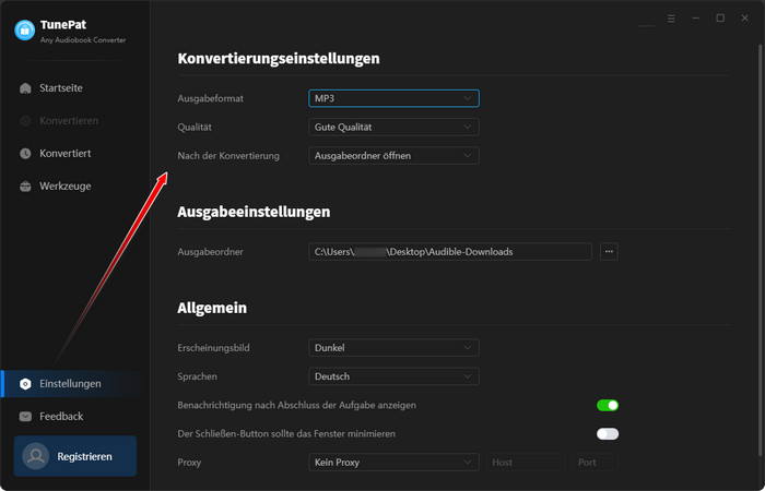 MP3-Ausgabeformat vorher anpassen