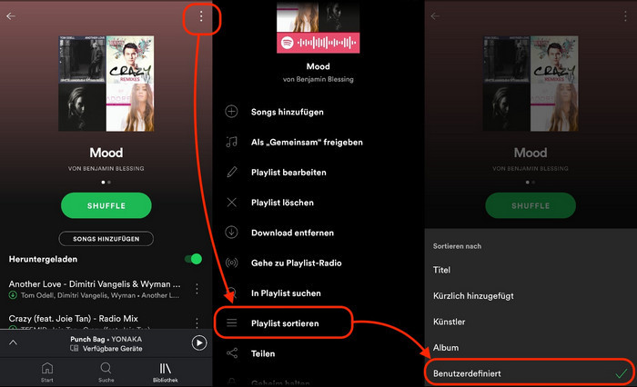 Voreingestellten Sortier-Funktion bei Spotify verwenden