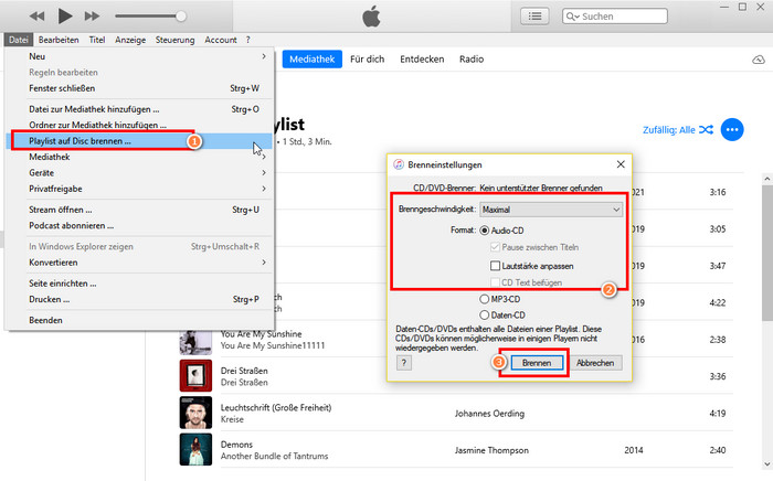 mit iTunes Musik brennen