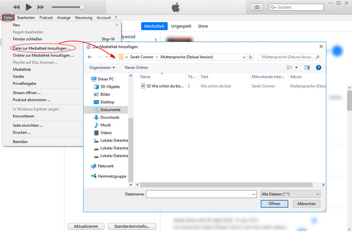 Songs zur iTunes Mediathek hinzufügen