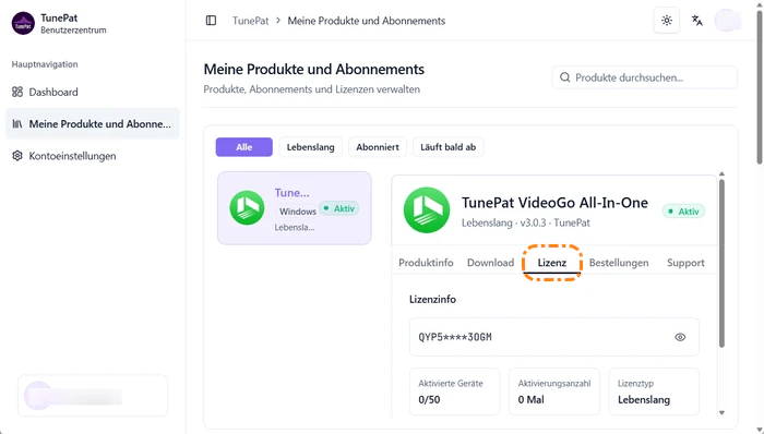 Konto - Meine Produkte & Abonnements
