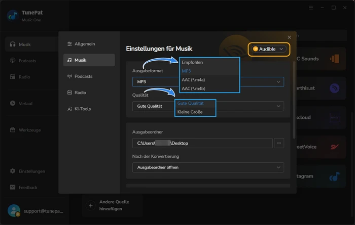 Audible Einstellungen