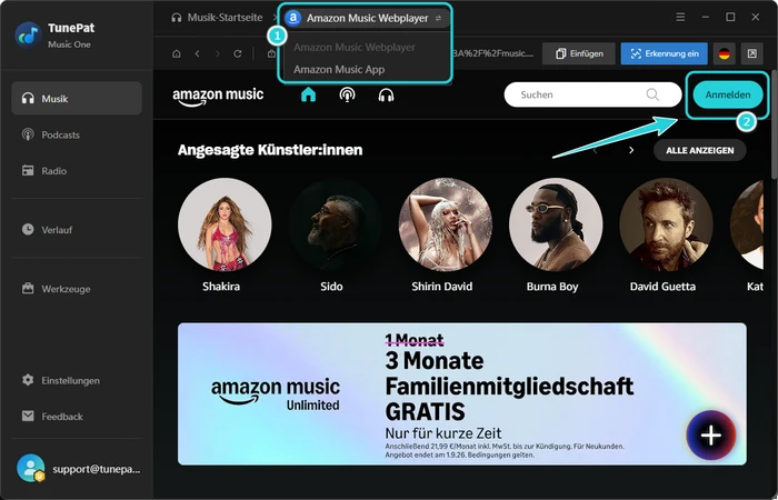 Musik-Streaming-Konto anmelden