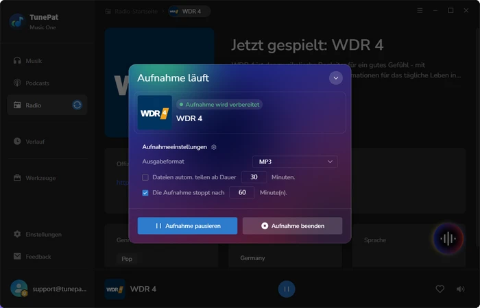Radio Audio beenden