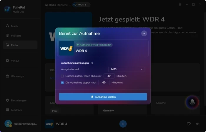 Radio Aufnahme starten
