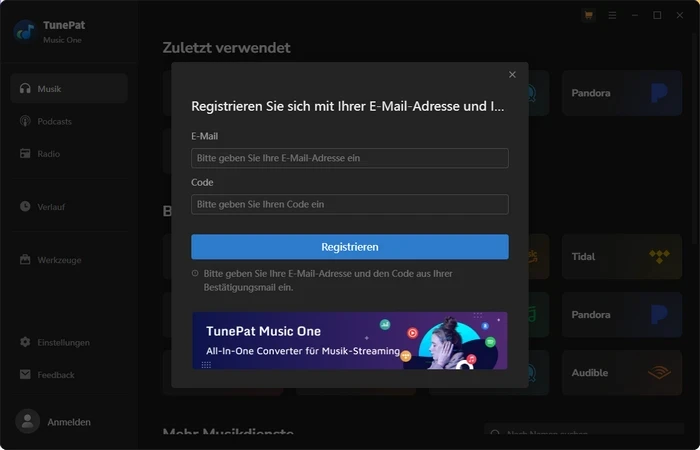 Registieren bei Music One