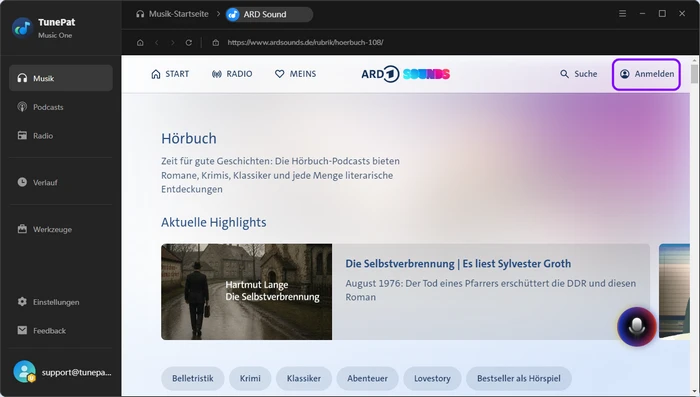 Bei der Website anmelden