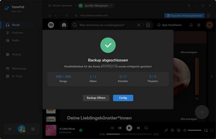 Wiederherstellung von Spotify Bibliothek abgeschlossen