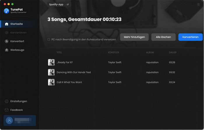 Spotify Konvertierungsliste