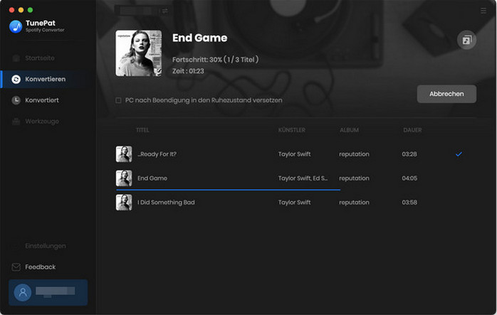 Die Lieder von Spotify werden konvertiert.