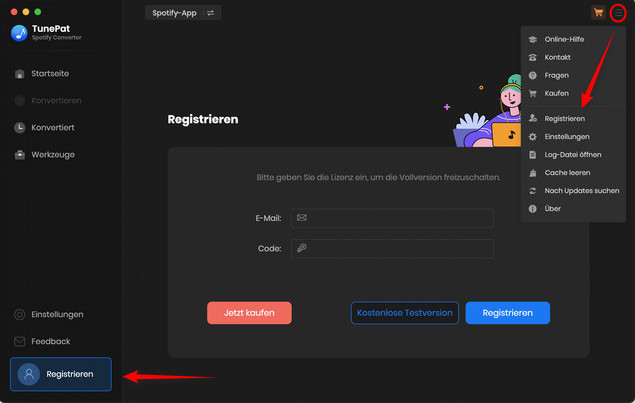 Registrieren TunePat Spotify Music Converter Mac