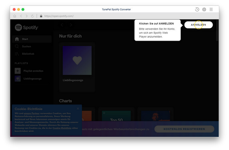 Melden Sie sich mit Spotify-Konto auf dem TunePat Mac an