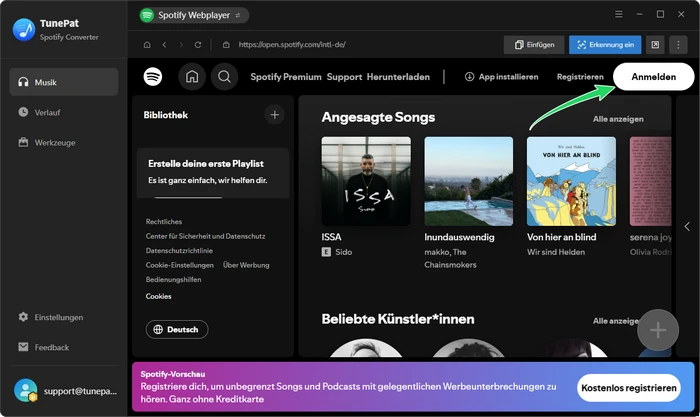 Bei Spotify Music anmelden