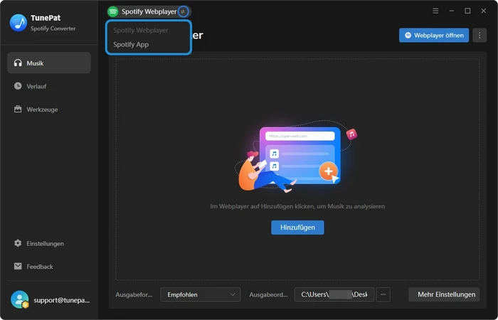 Aufnahmeplattform bei Spotify Converter auswählen
