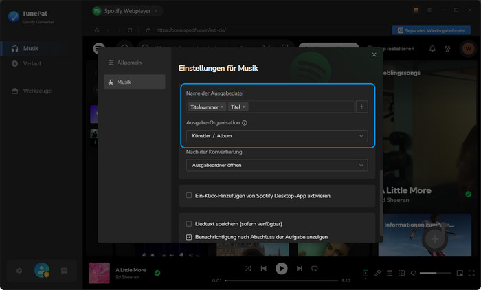 Spotify Playlist mit TunePat sortieren
