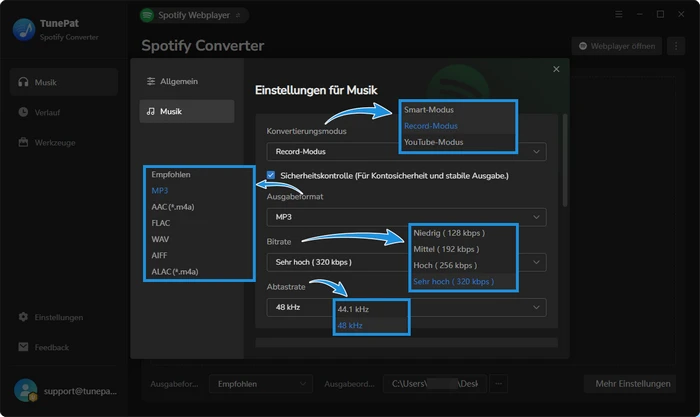 Einstellungen von Spotify Converter