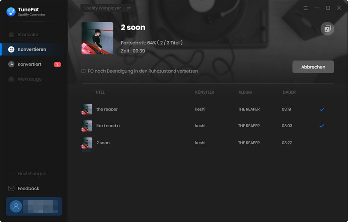 Musik in der Spotify-Playlist werden konvertiert