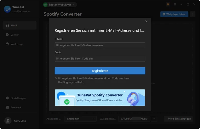 Registieren bei Spotify Converter