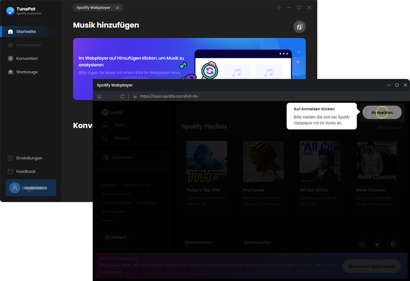 sich bei Spotify Webplayer anmelden