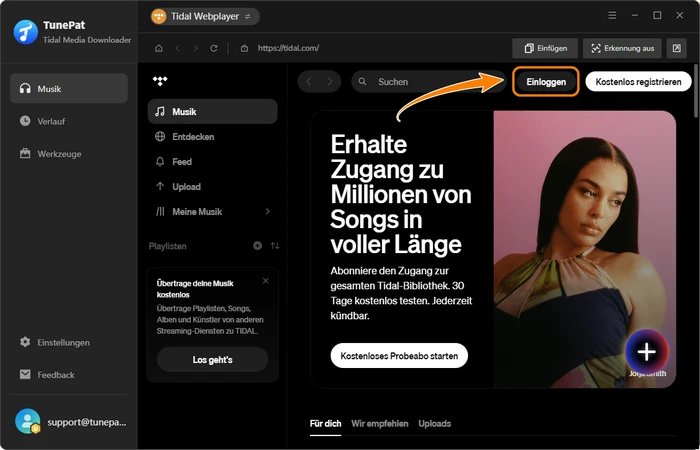 Bei TIDAL anmelden