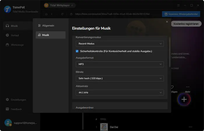 Ausgabeformat wählen