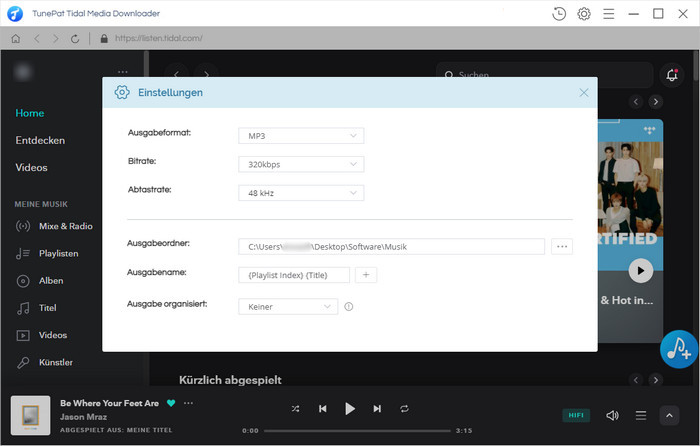 Ausgabeformat in Tidal Media Downloader einstellen