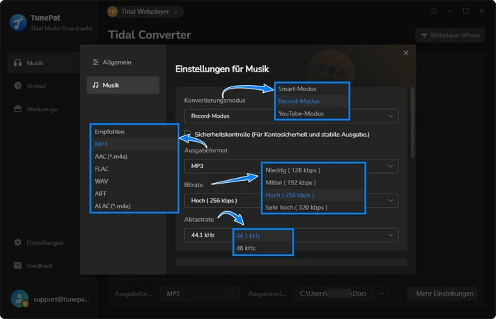 Einstellungen von Tidal Media Downloader