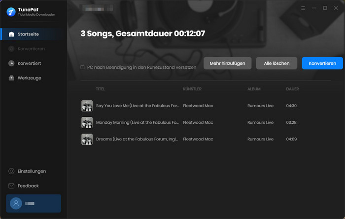 Tidal Konvertierungsliste