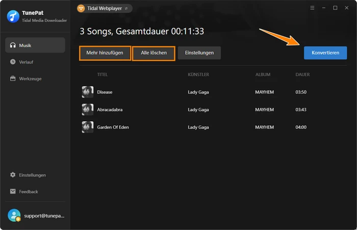 Mehr hinzufügen bei TunePat Tidal Media Downloader